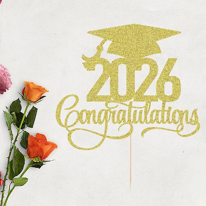 Gold Glitter 2026 Congratulations Graduation Cake Topper,Congrats Grad Cake Decor - 2026 High School/College/Senior Graduation Party Decorations Supplies (2026Congratulations gold)
