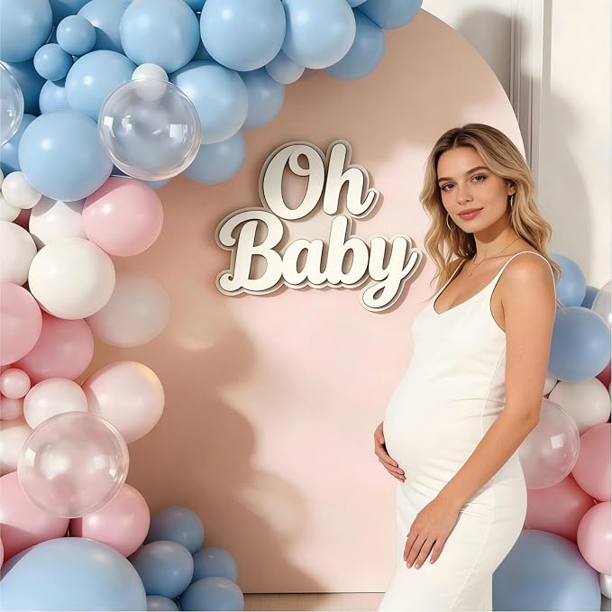 Pink and Blue Balloons Garland Arch Kit, 143pcs Pastel Pink Blue White Clear Balloons for Boy or Girl Gender Reveal Baby Shower Birthday Party Decorations