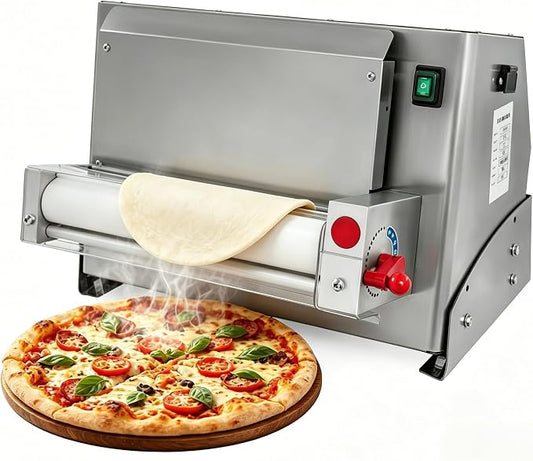 450W Electric Pizza Dough Press Machine, Commercial Dough Sheeter with Adjustable Thickness 1-5.5mm, 260 Pcs/Hour Automatic Pizza Maker with Foot Pedal, for 3-12 Inch Crust, Silver