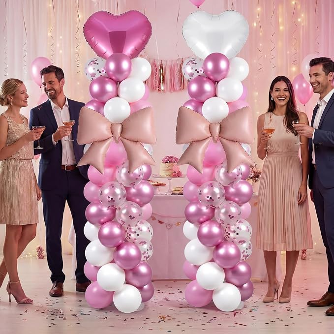Skylety 2 Sets Pink and White Balloon Column Stand Kit Adjustable Pink White Balloon Stand with Bases for Birthday Wedding Anniversary Graduation Party Baby Shower Decorations Supplies