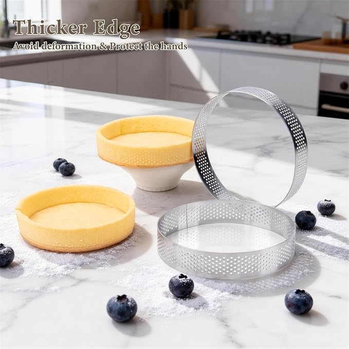 16 Pack Tart Rings,Stainless Steel 4 Inch Cookie Rings For Baking Small Pastry Rings Mousse Cake ring Heat-Resistant Crumpet Ring for Cooking Dessert