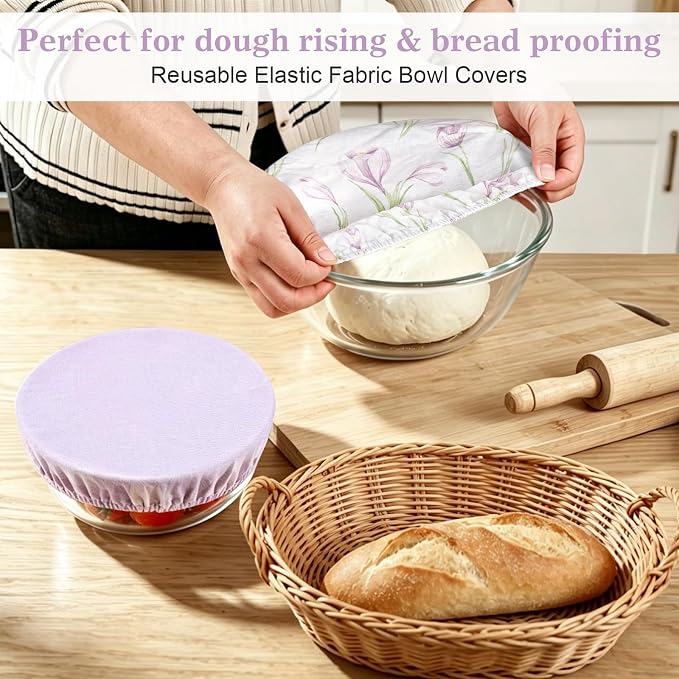 Reusable Bowl Covers for Bread Proofing 3pcs,Linen Cotton Sourdough | Breathable,Cloth,Fabric,Shower Caps,Sourdough Bread,Accessories,Supplies,Food Lids,Fruit Storage,7"-14", Elastic,durable