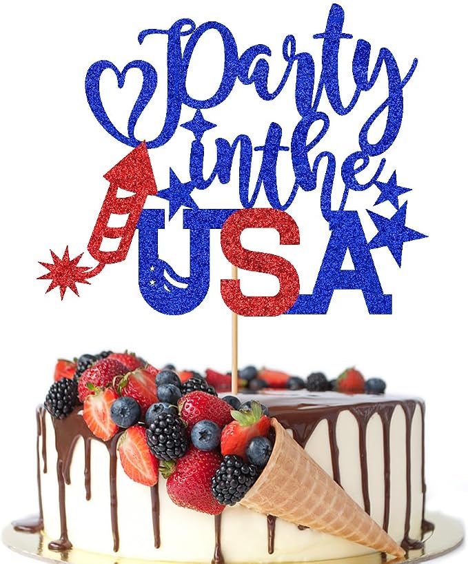 Party in The USA Cake Topper,Happy 4th of July，Happy Birthday America/God Bless America,Independence Day Party Supplies
