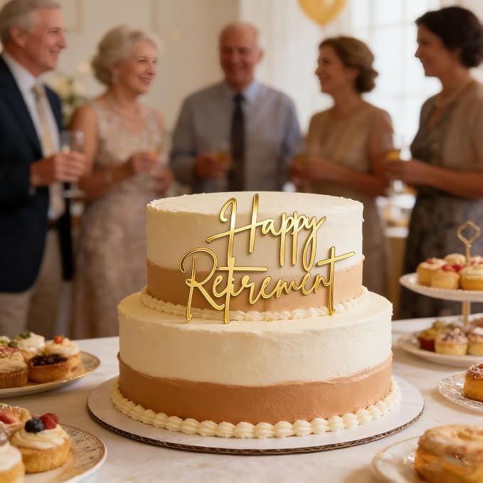 Happy Retirement Cake Topper,Gold acrylic Cake Decoration,No Work Zone For Men Women Retirement Party Supplies Photo Booth Props