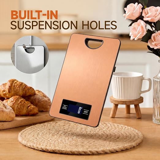 Digital Kitchen Scale & Food Weight Scale with Hang Loop, 11lb Baking Scale for Home and Kitchen, Precise Scales with Grams and Ounces, Stainless Steel (Rose Gold)