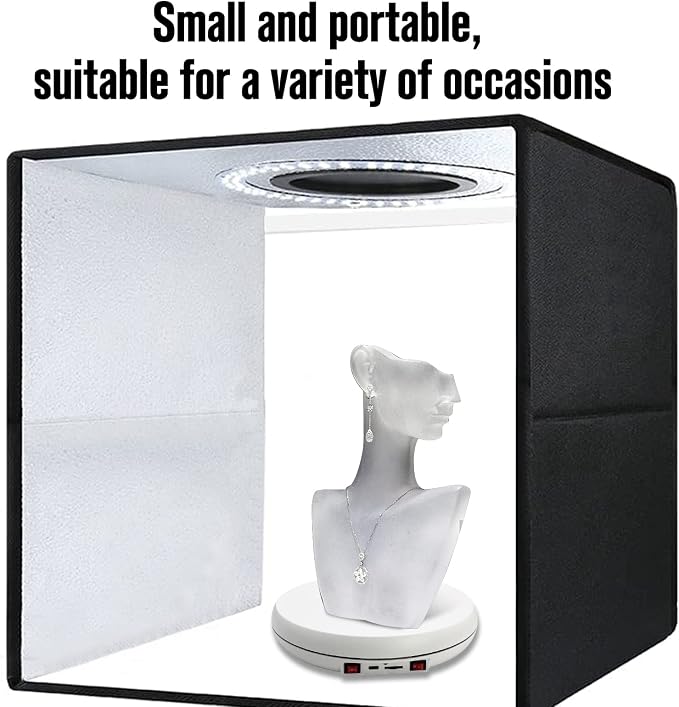 JAYEGT Motorized Rotating Display Stand with LED Light , 10 inch /55lbs Load, 360° Electronic Turntable Display Stand for Photography Products Shows, Jewelry, Watch (White / White Light / Wired)