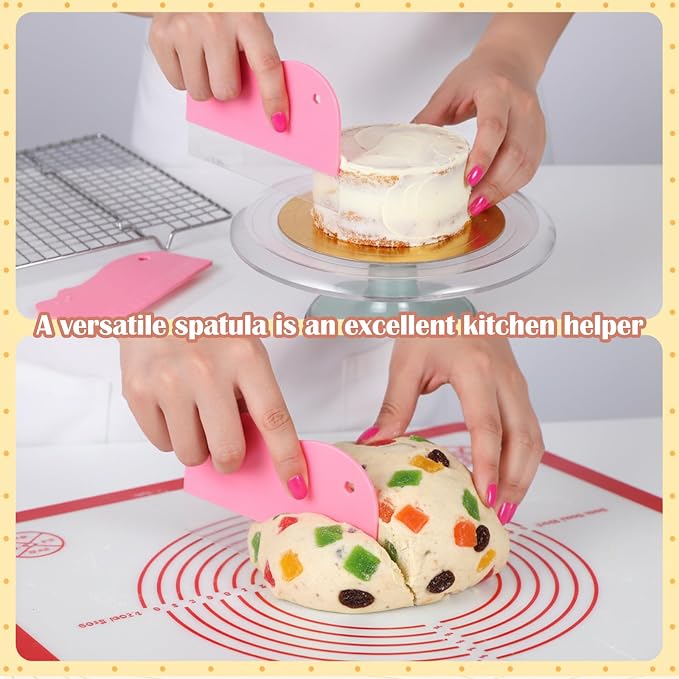 Ymapinc 7-Pack Cake Scraper Smoother with 5 Clear Scrapers, Fondant & Cake Arch Guide Tools for Icing Baking, Bakery Pastry Cream, Home Kitchen Plastic