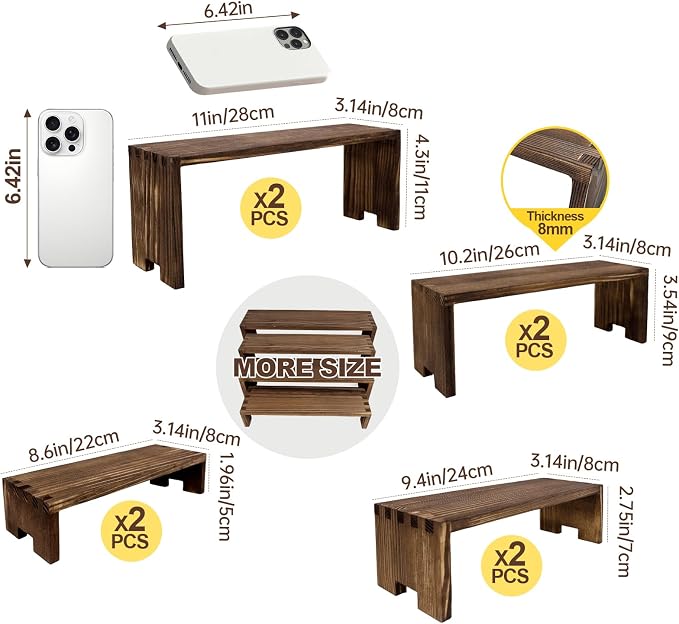 Yikaroeli 2 Set Large Cupcake Stands Wood Cake Stand Wooden Display Risers Wood Riser Dessert Table Display Set Farmhouse Decor,4Tiered 8Pcs Food Risers for Party