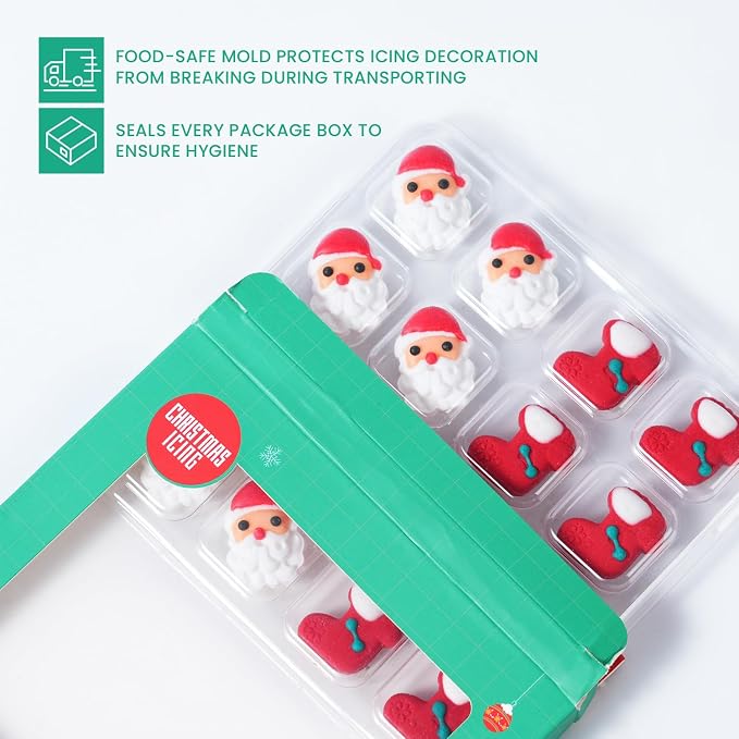 16 Pcs Edible Christmas Cake Decorations, Santa Claus Icing Decorations, Socks for Christmas Gingerbread House, Cupcakes, Cake, Cookies, and Cakecicles