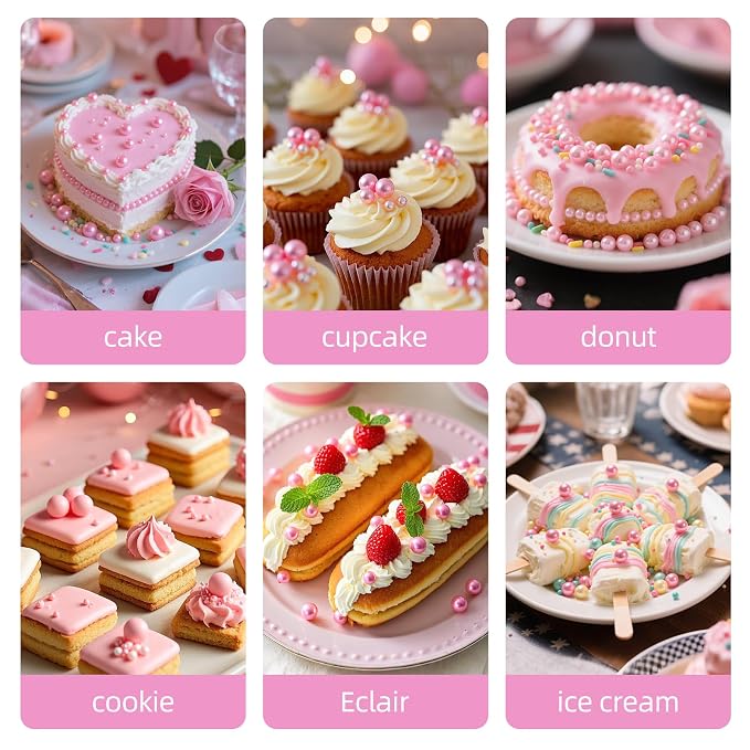 Pink Pearl Sprinkles for Cake Decorating,130g,Edible Sugar Pearls for Baking,Mix Size,Cake Topper,Cupcake Cookie Decorating,Ice Cream Dessert Decorations,Wedding Birthday Supplies