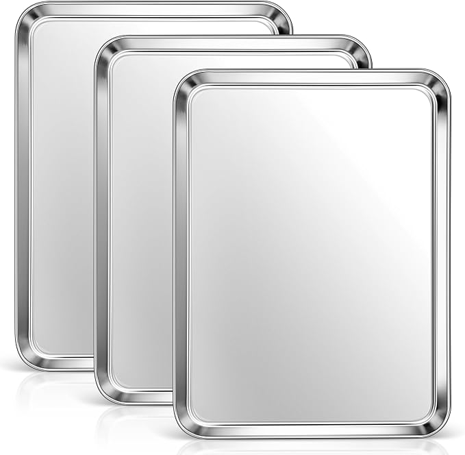 Homikit 3 Pack Baking Sheet Set, 18x13 Inches Stainless Steel Large Cookie Pans for Oven, Heavy Duty Metal Half Sheet Baking Tray for Roasting Cooking, Nonstick & Rust Free, Dishwasher Safe
