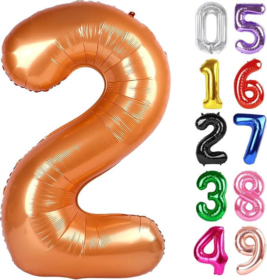 Orange Number 2 Balloon 40 Inch, 2nd Birthday Decoration for Toddlers Girls Boys, Sparkling 2 Number Balloon Party Decor