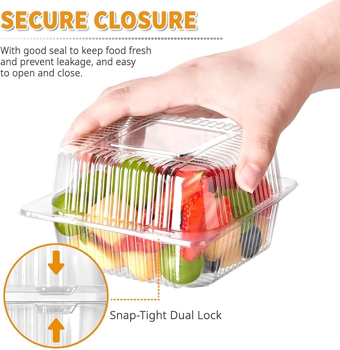 Zezzxu 200 Pack Clear Plastic Take Out Food Containers, Square Cake Slice Containers with Hinged Lids, Disposable To Go Boxes for Cookies, Desserts, Fruits, Salads, Sandwiches