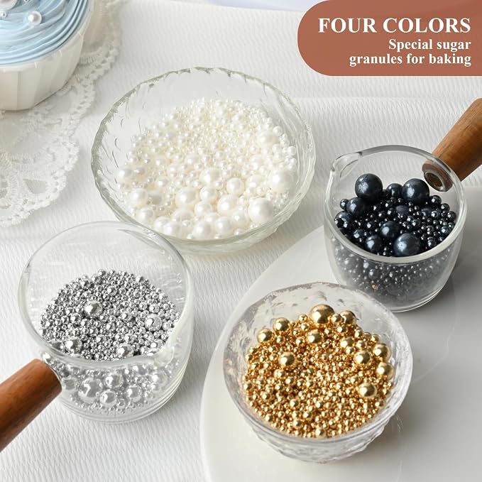 HeDeon&Rles Edible Preals Sprinkles for Baking Black White Gold Silver Pearls Mix Sprinkles for Cake Cupcake Pancake Ice Cream Decoration