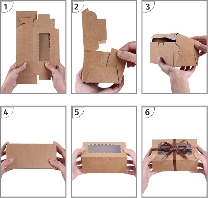 65 PCS Bakery Boxes with Window Brown - 6.29x3.54x2.95 Inches Cookie, Pastry, Treat, Cupcake, Cake, Dessert Boxes, Small Gift Boxes for Party, Business(Kraft)