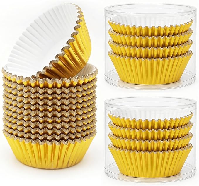 100 Gold Foil Cupcake Liners, Muffin Liners or Baking Cups for Desserts, Muffins, Cupcakes and More Treats; Grease Proof, No Smell, Food Grade, Nut Serving Containers (Gold 100)