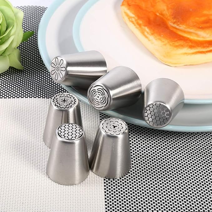 GOTOTOP Russian Piping Tips Set, 6 Pcs Russian Tips for Cake Decorating, Large Piping Tips Set Cake Icing Tips for Cookie Cupcake Decorating