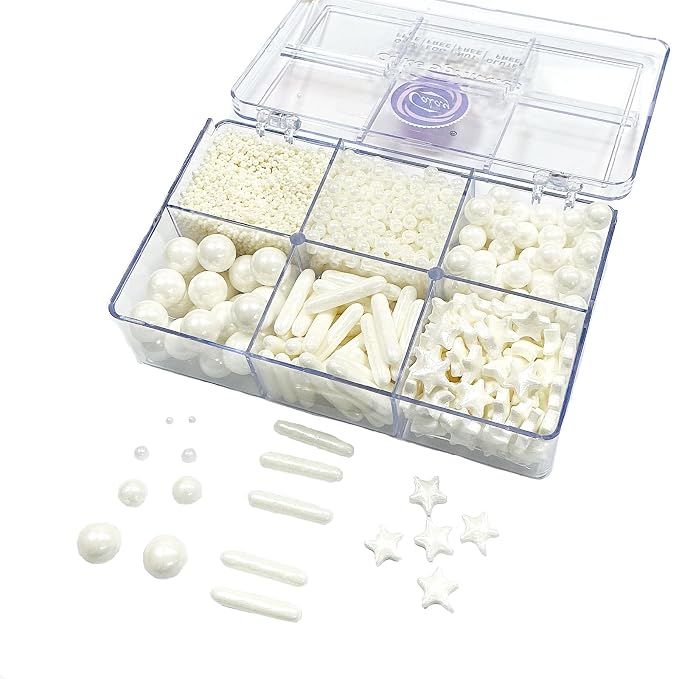 Homipooty Edible White Pearl Sugar Sprinkles 130g/4.58oz White Pearl Star Sprinkles For Cake Decorations Wedding，Cookies，Ice Cream, Cupcake Toppers, Halloween Christmas Supplies