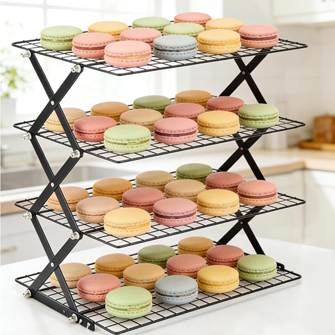 Collapsible Cooling Rack with Adjustable 3 Setting Design, 2/3/4-Tier Upgraded Heavy Duty Wire Cooling Rack, Stackable Baking Cooling Rack for Cookies, Bread & Roasting, Cookies Baking Gifts