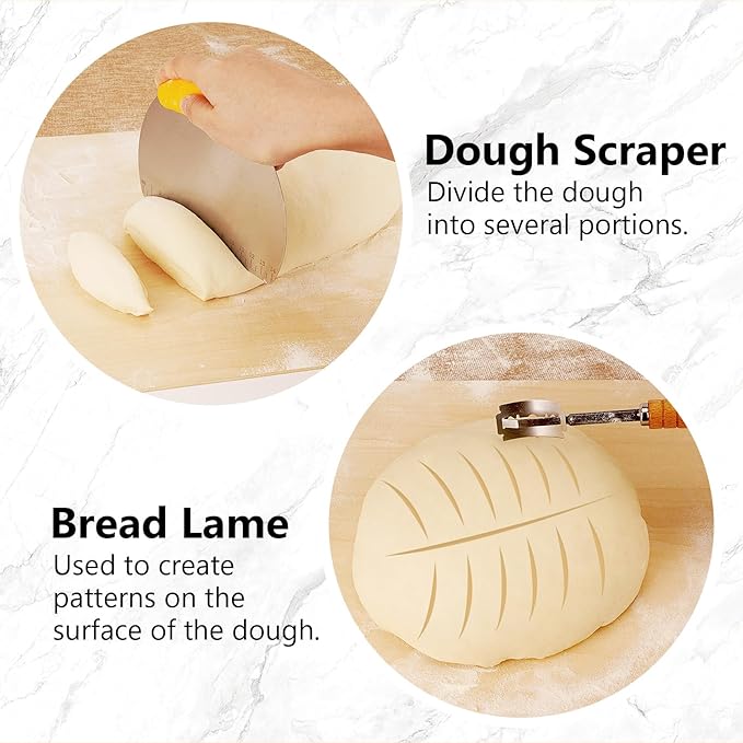 10PS Banneton bread proofing basket Set - 9" Round & 10" Oval Silicone sourdough basket with sourdough tools - Includes proofing basket, lame, scraper, liner - Foldable, Hygienic for Beginners & Pros