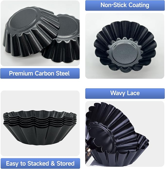 12PCS Egg Tart Molds, 3-Inch Non Stick Mini Tart Pans with Silicone Basting Pastry Brush, Fluted Mini Pie Pans for Baking
