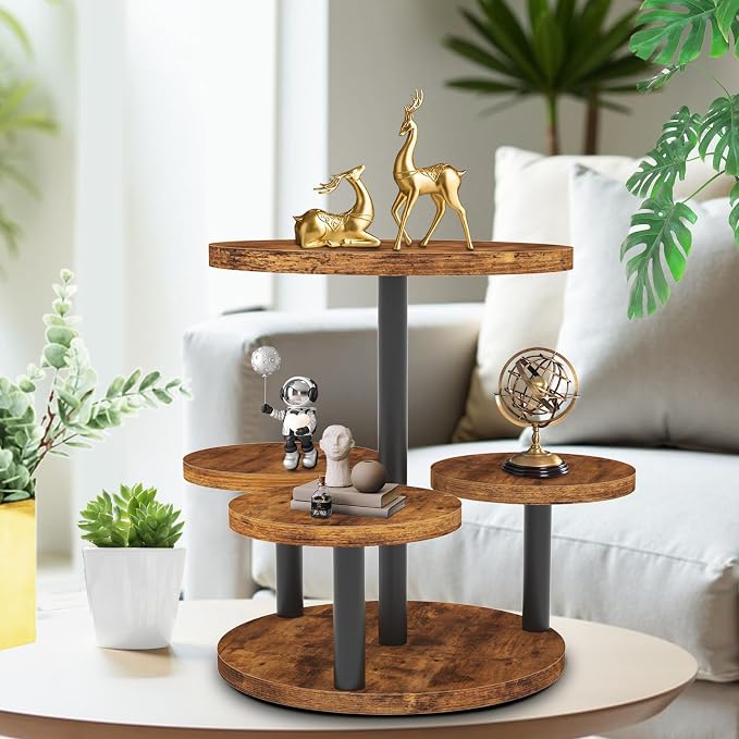 Cupcake Stand 4 Tier, 360° Rotatable Cupcake Stand, Rustic Industrial Wood Cupcake Tower Stand, Dessert Table Display Set Tiered Tray Stand, Round Serving Tray for Party Wedding Birthday
