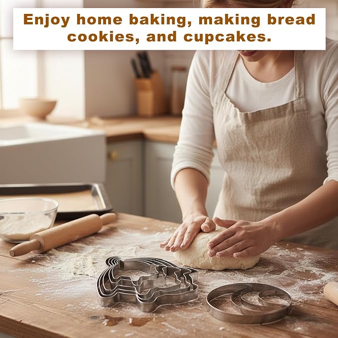 6PCS Cookie Cutter - Includes 1pcs Mexican Bread Mold and 5pcs Pig Concha Stamp for Perfect Conchas - Donut Biscuit Cutters Variety Pack Baking Supplies Kitchen Appliances