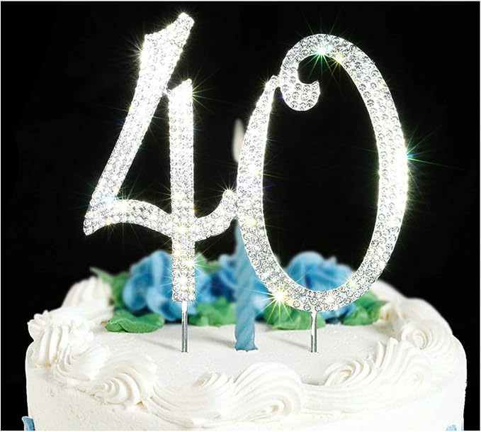 40Cake Topper | Premium Bling Rhinestone Diamond Gems | 50th Birthday or Anniversary Party Decoration Ideas | Quality Metal Alloy | Perfect Keepsake