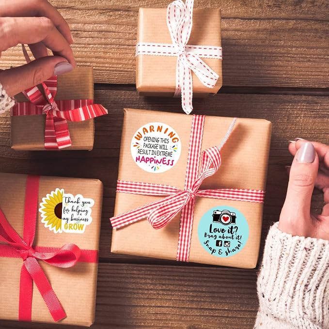 Handmade Thank You Small Business Stickers,Warning Opening This Package Happiness Stickers for Small Business Envelopes Package Packing 500 Labels Per Roll