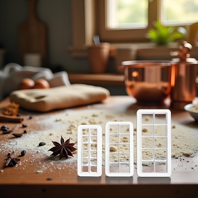 3Pcs White Square Cookie Cutter Set, Geometric Multicutter Cake Fondant Cutter, 3 Size Square Biscuit Cutters, Easy to Store, Cookie Cutter Baking Tools, Cookie Cutters