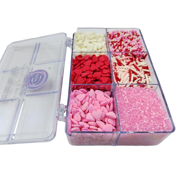 Valentines Sprinkles, Edible Red White and Pink Heart Sprinkles with Jimmies Nonpareils Sanding Sugar for Cake Decorating, Baking, Ice Cream, Cookies Decorations, Cupcake Toppers