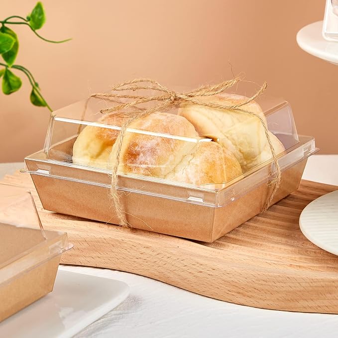 ZORRITA Paper Charcuterie Boxes with Clear Lids, 50 Pack, 5 Inch, Brown | Square To Go Dessert Containers, Small Bakery Boxes, For Cake, Cookies, Sandwich, Strawberries