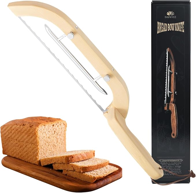 Adjustable Bread Bow Knife for Perfect Slices, Premium Wooden Frame, Tool-Free Blade Replacement, Multi-Thickness Cutter for Homemade Bread, Sourdough, Bagels, Loaves - Birch