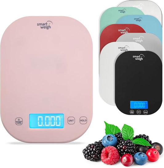 Food Scale, 11lb Pink Digital Kitchen Scale with LCD Display and Tare Function, 1g/0.1oz Precision, Weight Grams and Ounces for Baking, Cooking, Meal Prep and Weight Loss - Smart Weigh