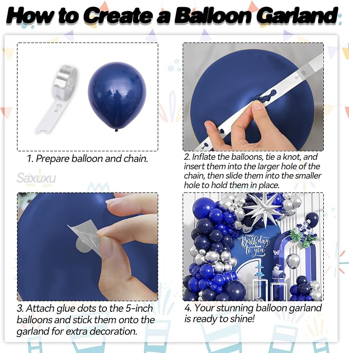 Blue And Silver Balloon Arch Kit, Blue Silver Balloons Garland Arch Kit With Star Foil Balloon, Dark Navy Balloons For Boy Men Birthday Party Wedding Anniversary Graduation Baby Shower