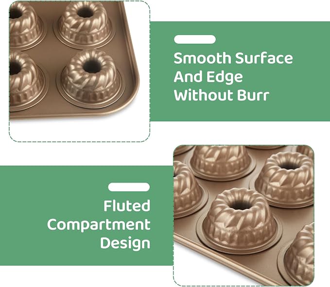 2 Pack Mini Bundlette Cake Pans for Baking, 24-Cavity Mini Fluted Cake Pans, Nonstick Carbon Steel Bundtini Cake Molds, Mini Pound Cake Pan for Cupcakes, Donuts, Cornbread, Brownies, Jellies