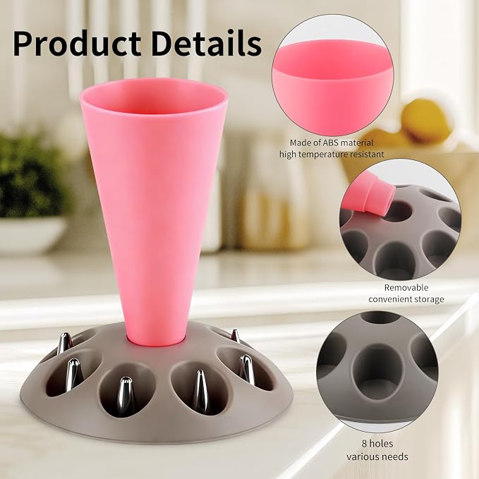 Piping Bag Holder Stand for Filling, Pastry Bag Stand with 8 Slots Nozzles, Plastic Pastry Bag Stand for Cake Decorating, Baking Accessories (Hot Pink)
