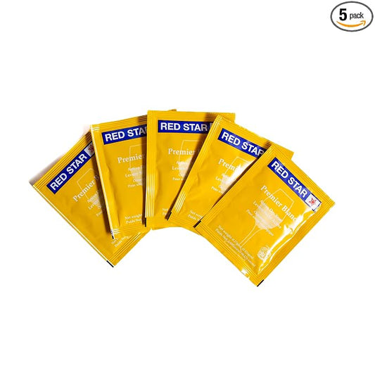 Craft A Brew - Red Star Premier Blanc Wine Yeast - All-Purpose, High-Performing Dry Wine Yeast - For Red & White Wines - Ingredients for Home Fermenting - Wine Making Supplies - 5 Pack