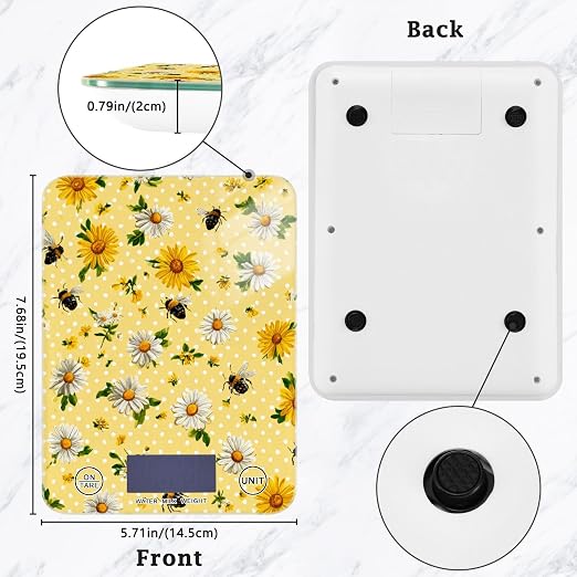 Food Scale Kitchen Scale Food Weight Scales Digital Weight Grams and Ounces Small Electronic Food Scale for Baking Cooking Yellow Dot Bee and Daisy