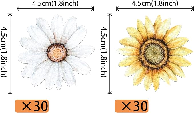 60 PCS Edible Sunflower Cupcake Toppers Edible Flowers Cake Decorations Wafer Paper Sunflower Party Decorations for Baby Shower Birthday Party Cake Toppers Food Decorations Supplies Yellow White