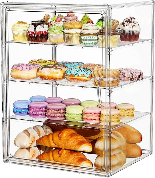 4 Tier Cupcake Stand Acrylic Cardboard Cupcake Tower Holder, Dessert Pastry Cookie Display Stand Case with Lid for Birthday Wedding Party Decoration, Large Adjustable Bread Box, XXXL