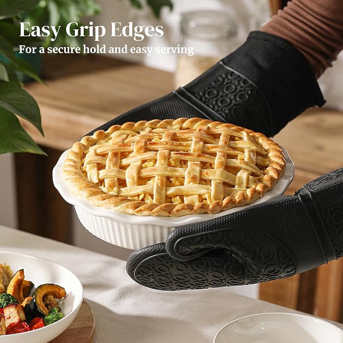 DOWAN Pie Pan for Baking, 9 Inch Round Baking Dish for Dinner, 45 Ounce Pie Plate Ceramic Quiche Pan Non-Stick with Deep Fluted Pie Dish for Apple Pies, Pot Pies, Quiches, Tart, Oven Safe Dish, White