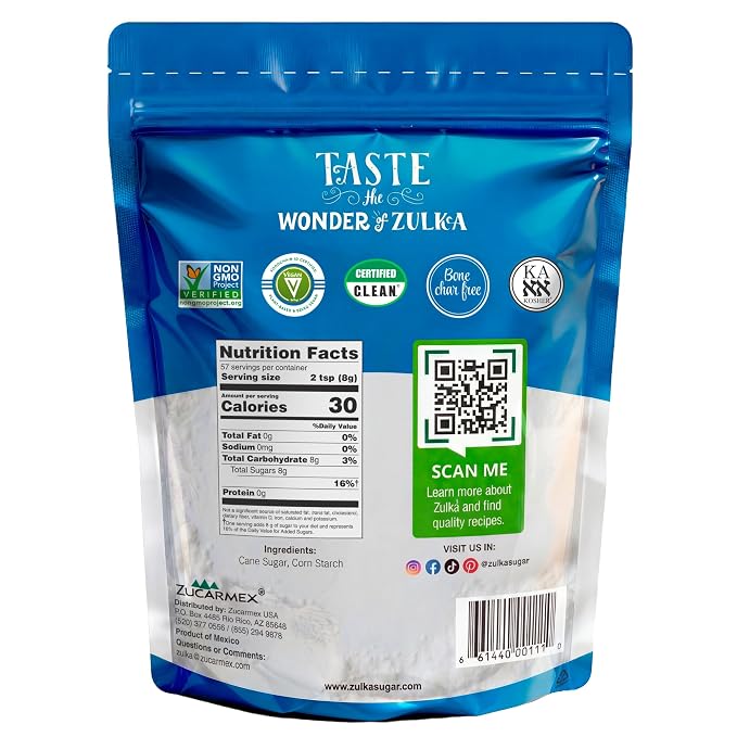 Zulka Powdered Pure Cane Sugar, 1 lb Resealable Bag – Non-GMO, Certified Vegan, Bone Char Free Confectioners Sugar for Baking, Frosting, and Glazes
