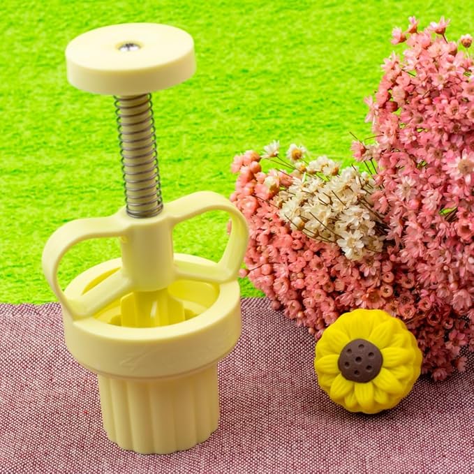 Floral Mold Press For Cookies and Pastries, Hand Press, Bluestar MAX - 4 Piece Flower Stamp and Mold Kit for Cake Decorating - Daisy, Gerbera, Chrysanthemum and Sunflower Themes