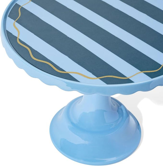 Light/Dark Blue Distressed Stripe Melamine Cake Stand for Celebrations by Emergency Confetti – Tiered Dessert Display at Birthdays, Weddings & All Gatherings – Stylish Presentation In Every Occasions