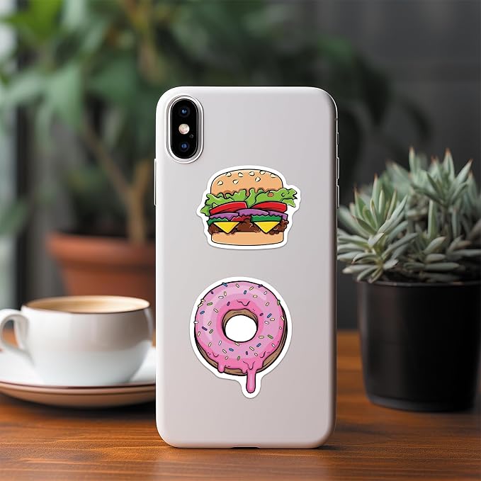 Cute Food Stickers 110PCS, Vinyl Waterproof Snack Decals for Journaling and Scrapbooking, Cartoon Stickers for Teens and Adults