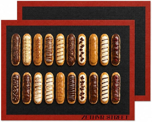 Perforated Silicone Baking Mats for Full Sheet Pan 15x23in, Eclair Silicone Baking Mat, Nonstick Reusable Breathable Air Mat, Heat Resistant, Pack of 2