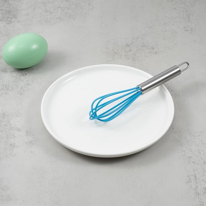 Mini Whisks 6 inch 4Pcs silica gel stainless steel Whisk, Hand Egg Mixer for Flour Cake Egg, Kitchen Cooking Baking Use Whisk (blue)