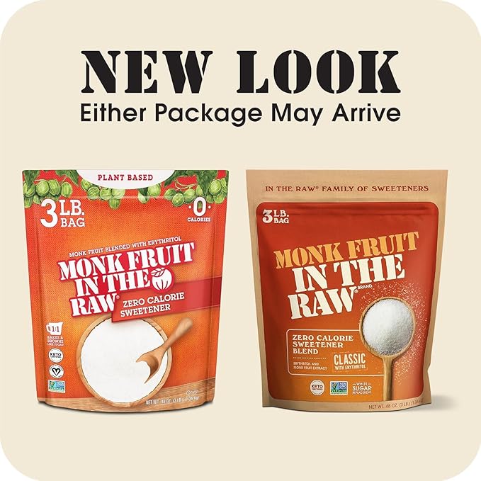 MONK FRUIT IN THE RAW, 48 oz Baker's Bag, Pack of 1, Natural Monk Fruit Sweetener w/Erythritol, Sugar-Free