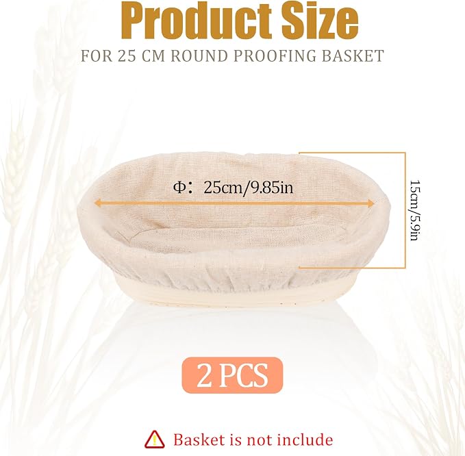 2 Pcs Bread Proofing Basket Cloth Liner Baking Dough Basket Cover Natural Rattan Banneton Proofing Cloth for Bakery Home Baking, oval about 10 × 6 inch